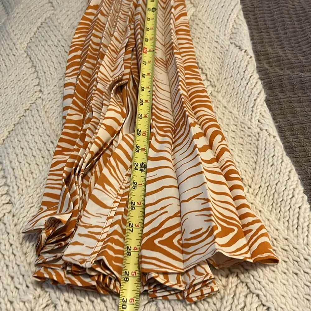 Topshop Pleated Zebra Mango Orange Cream Tiger Sheer Animal Print Midi Skirt